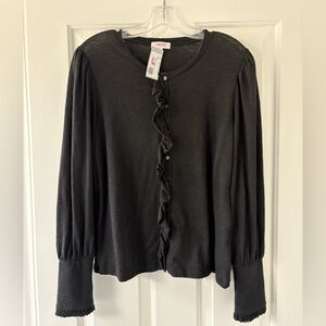 Goldie Black Ruffle Button-Up Women's Top (Large)
